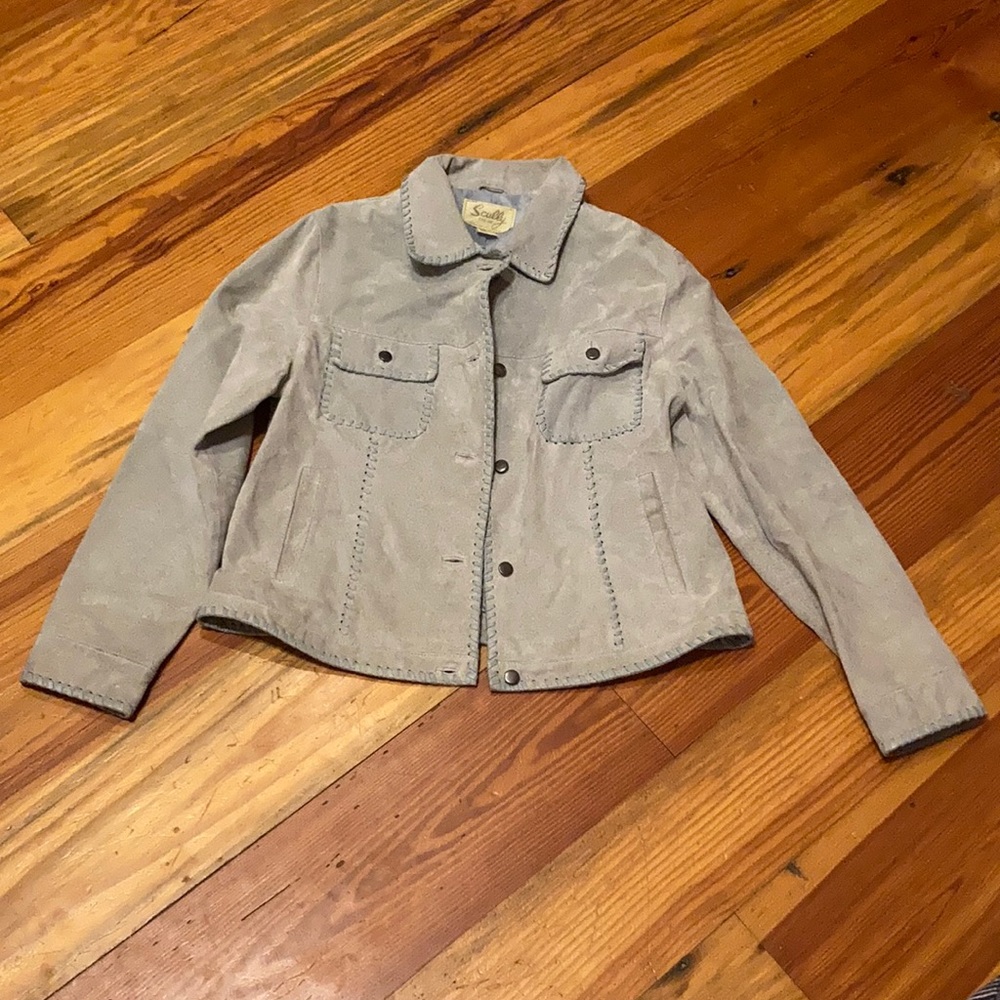 Scully genuine leather jacket light blue button up sz L